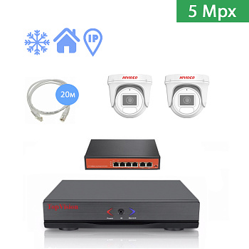 IP Комплект видеонаблюдения HIVIDEO на 2 купольные камеры 5mpx IP Комплект видеонаблюдения HIVIDEO на 2 купольные камеры 5mpx